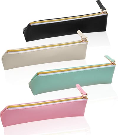 Leren Pennenhouder Set van 4 Stuks, Schattige Kleine Etui voor Kantoorbenodigdheden, Multifunctionele Organizer voor Kantoor en Make-up Accessoires met Rits