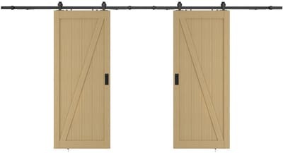 Vente-unique Zwevende dubbele schuifdeur in hout en MDF met opbouwsysteem - Licht naturel - 2 x H205 x L93 cm - BALERMA