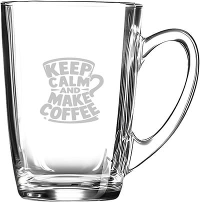 Gegraveerde Koffieglas 32cl Keep calm and make coffee