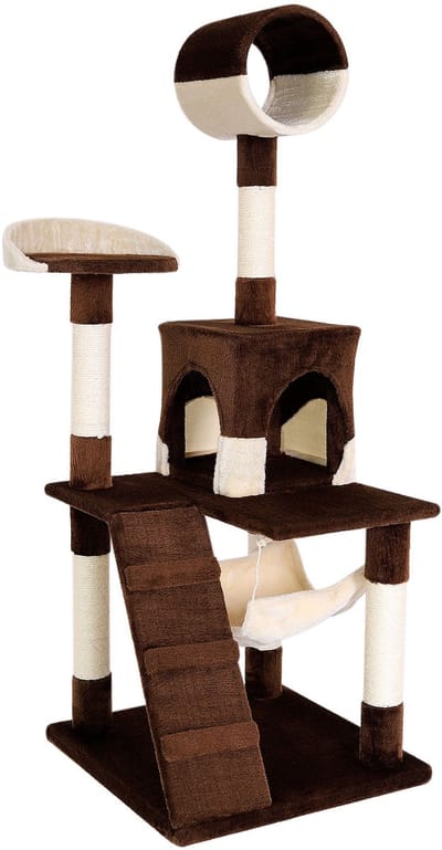 lionto Kattenkrabpaal, 133 cm met tunnel, trap & ligplekken, bruin/beige