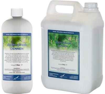 Bodylotion Dennen 1 Liter - hervulbaar + Jerrycan 5 Liter navulling