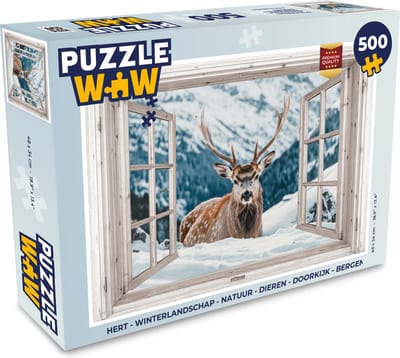 Puzzel Hert - Winterlandschap - Natuur - Dieren - Doorkijk - Bergen - Legpuzzel - Puzzel 500 stukjes