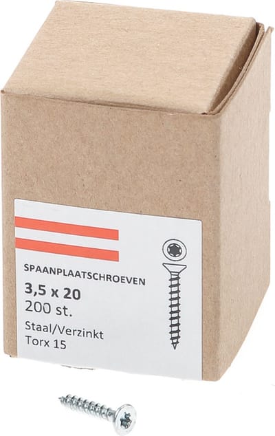 Hoenderdaal Spaanplaatschroef verzinkt platverzonken kop TX15 voldraad 3.5X20 (per 200 stuks)