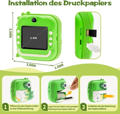 RFWR® Digitale Instant Camera voor Kinderen met 12 MP en 1080p Video, 2,4 Inch Scherm, Inclusief 32GB SD-kaart en Inktloze Printtechnologie