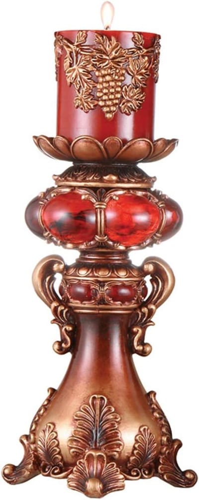 Kandelaar met Kaars - Kaarsenhouder Decoratief - Sfeerverlichting Creëren - Antieke Stijl - 18 x 16 cm - Meerkleurig