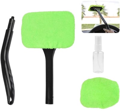 Dailygoods- Ruitenreinigingsgereedschap met Lange Handgreep - Microfiber Doek - Voorruitreiniger - Auto Raamreiniger - Herbruikbare Pads - Universele Reinigingsset - Auto Ruitenreiniger