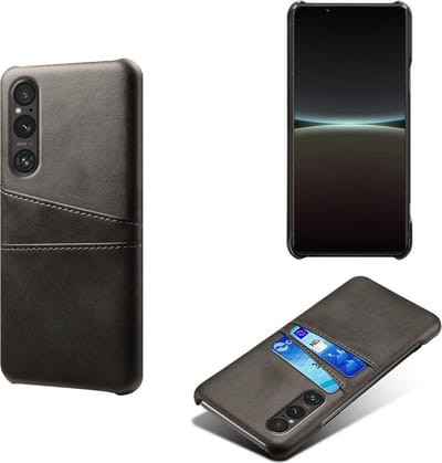 Back Cover met Opbergvakjes + Gehard Glas Screenprotector voor Sony Xperia 1 V _ Zwart