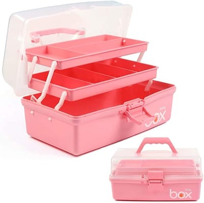 Drielaagse Multifunctionele Opbergdoos - Organiser voor Gereedschap en Hobby - 1 stuk - Roze - 30,5 cm