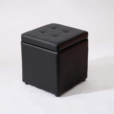 Voetenbank Kubus - Voetenkruk Poef - Extra Zitplaats - Met Opbergruimte - 30x30x35 cm - Zwart