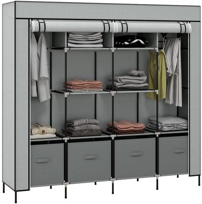 Archi Stoffen Kledingkast – Garderobekast - 10 Vakken & 4 Lades – Met Ritssluiting – Opvouwbaar - 166×42.5×169.5 cm - Donkergrijs