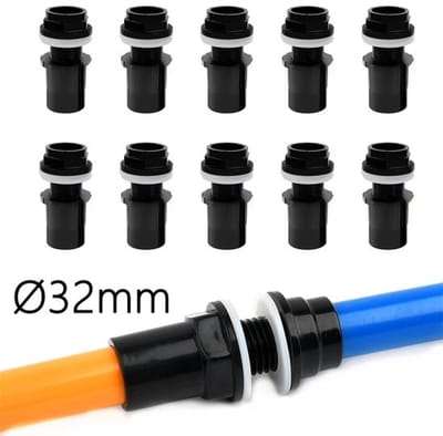 10 stuks PVC-tankaansluiting - ∅32mm - met schroefdraad - voor vijverfiltersystemen - inclusief pakking en moer