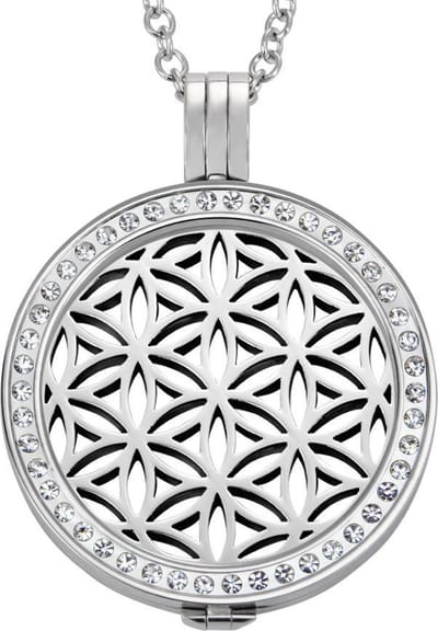 Quiges - Munthouder met Ketting en Munt 33mm Levensbloem - RVS Zilverkleurig met Zirkonia - ERHS961