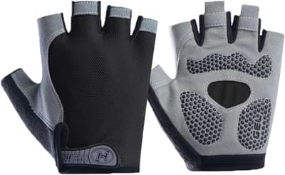 Fietshandschoenen met halve vingers, handpalmbescherming van siliconen, gewichtheffen, fitnesstraining, antislip, schokabsorberend, ademend, voor mountainbike, fitnessstudio, wandelen，M (voor kleine handen, handomtrek 18-19 cm)