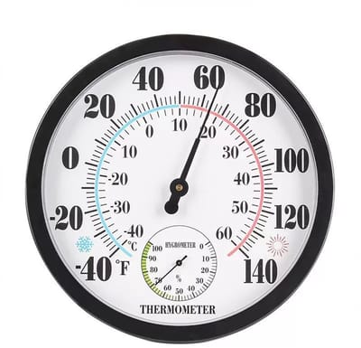 Hygrometer — 10-inch binnenthermometer met groot display — Monitor voor temperatuur en luchtvochtigheid—voor binnen en buiten—zwart