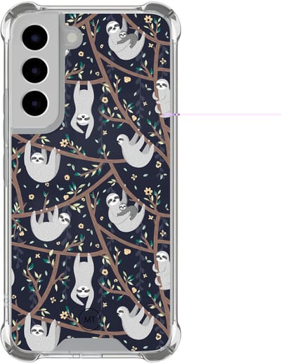 Hoesje (shockproof) geschikt voor Samsung Galaxy S22 - Luiaard print - Extra sterke case - TPU/polycarbonaat - Print - Blauw, Transparant