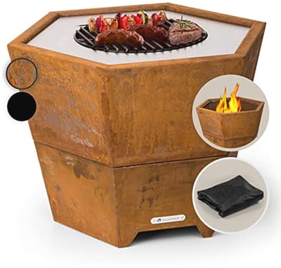 Grote Zeshoekige Vuurschaal met Grillrooster en Weerbestendige Bescherming voor Balkon en Camping