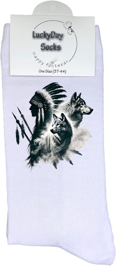 Wolf - Valentijns Cadeau - Grappige sokken - Leuke sokken - Hem Haar sokken - Vrolijke sokken - Sint cadeau - Vaderdag - Moederdag - Verjaardag cadeau - Kerst cadeau - Indiaan - Jacht - Leuk Cadeau - Socks maken Happy - 37-44