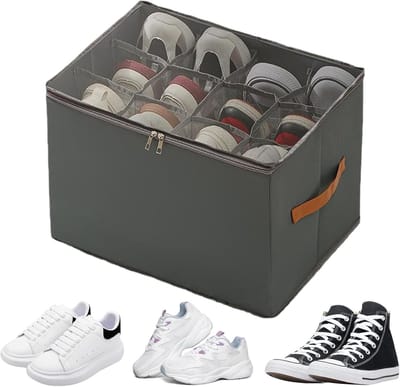 Daity Opvouwbare schoenenopbergdoos — Opbergbak met transparant deksel — Opbergcontainer in ladevorm — Ontwerp met zichtbaar compartiment — Voorzien van stevige handvatten — Ademend stofmateriaal — Ontworpen voor sneakers, sandalen en hoge hakken