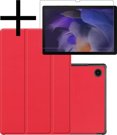 Hoes - Geschikt voor Samsung Galaxy Tab A8 - Met Screenprotector - Trifold Bookcase - Hard Cover - Hardcover Book Case - Tablet Hoesje - Rood
