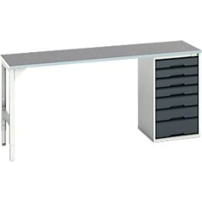 Onderbank Bott verso, linoleumblad, 7 laden, B 2000 x D 600 x H 930 mm, lichtgrijs / antracietgrijs