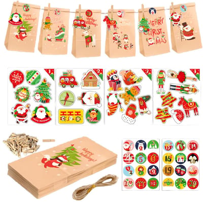 Dailygoods - Adventskalender om te vullen 2025, 24 papieren zakken met jute koord en stickers, doe-het-zelf kerstkalenderset voor kinderen en volwassenen, ideaal om zelf te vullen met snoep of geschenken