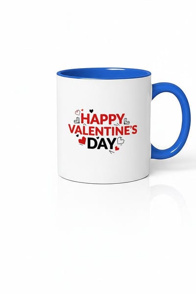 Valentijnsdag Mok 'Happy Valentine's Day' met Hartjes - Blauw Witte Keramische Koffie Theemok - Perfect Cadeau voor Liefde