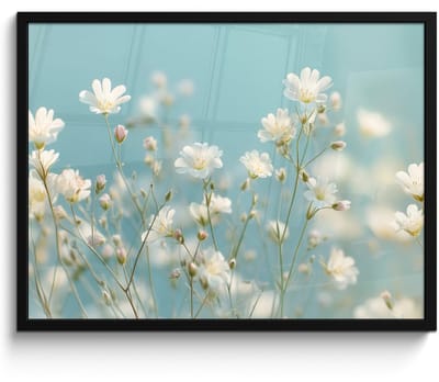 Poster in lijst - Fotolijst 80x60 cm - Posters - Stengels - Bloemen - Lucht - Wit - Posterlijst zwart - Decoratie - Wanddecoratie woonkamer - Muurdecoratie slaapkamer