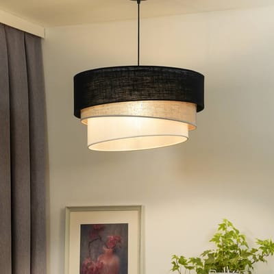 Euluna hanglamp Trio, zwart/grijs/wit, textiel, Ø 45 cm