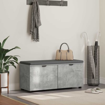 vidaXL - Hallenbank - met - kussen - met - plank - Beton - Grijs - 100 - x - 38 - x - 46 - cm