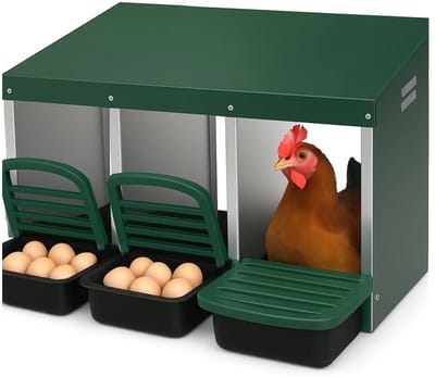 3-Delige Kippenlegbatterij - Voor Kippenhouderij & Boerderij - Met Hellende Legbakken - Bodemopeningen & Kippenkooi - groen