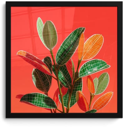 Poster in lijst - Fotolijst 40x40 cm - Posters - Bladeren - Nerven - Oranje - Structuur - Posterlijst zwart - Decoratie - Wanddecoratie woonkamer - Muurdecoratie slaapkamer