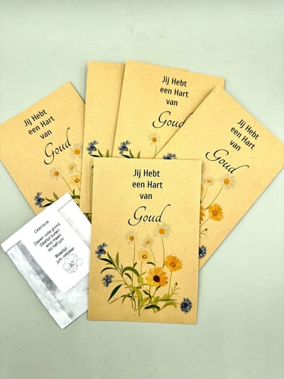 5 stuks,Jij Hebt een hart van goud, goudsbloemen,bloemenzaden,klein kadootje,kadozakje,