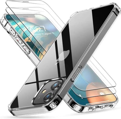 HB Hoesje en Glas Geschikt voor Apple iPhone 12 Mini - Transparant - Siliconen Back Cover 2x Glazen Screenprotector
