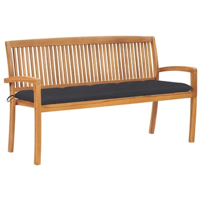 vidaXL - Tuinbank - stapelbaar - met - kussen - 159 - cm - massief - teakhout
