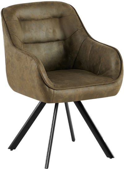 CLP Pettuli Eetkamerstoel - draaibaar 180° - met armleuning - fauteuil - rugleuning - gestoffeerde stoel - belastbaar tot 150 kg - Kunstleer/antiek/groen