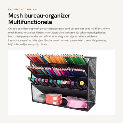 Dailygoods- Bureau-organizer Hoogwaardig Metaal - Multifunctionele Pennenhouder - Desk Organizer - Bureau Accessoires - Ruimtebesparend - Antislip Voetjes