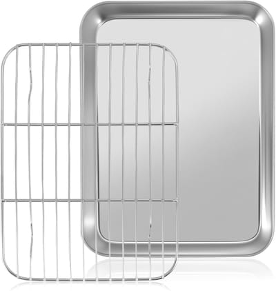 Bakplaat oven - Zilver - 23,5 x 17,5 x 2,5 cm - Roestvrijstalen Bakplaat met Koelrek - Voor Bakken en Koelen