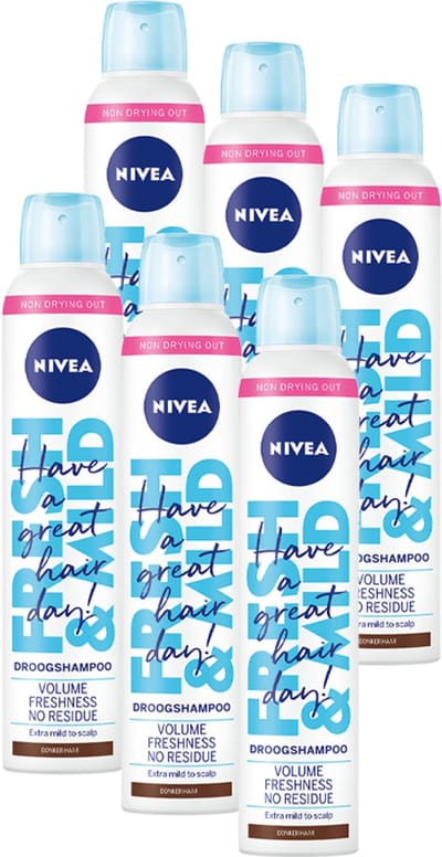 NIVEA Fresh Revive 3-in-1 Droogshampoo Voor Donker Haar - Geen Witte Waas - Voordeelverpakking - 6x 200 ml -