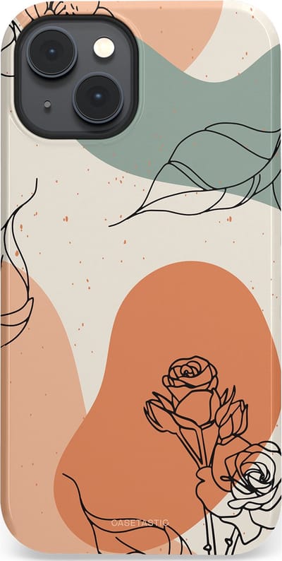 Casetastic hoesje geschikt voor Apple iPhone 14 Plus - MagSafe - Dubbellaagse bescherming - Lijnenspel roos - Fashion Case - Saliegroen Perzik Zand
