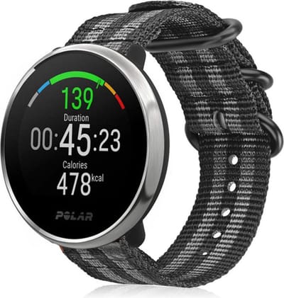 Strap-it Nylon gesp smartwatch bandje - geschikt voor Polar Ignite / Ignite 2 / Ignite 3 / Unite / Pacer - zwart/grijs