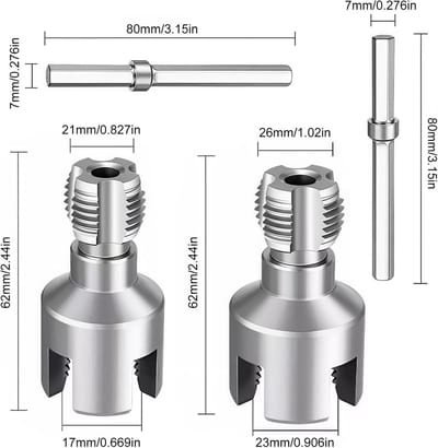2 stuks buisschroefdraadboorset voor nauwkeurige schroefdraadreparaties, ideaal voor beginners en professionals, inclusief 1/2 en 3/4 inch boormaten