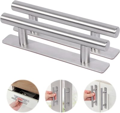 Zelfklevende Meubelhendels van 128mm in Aluminium voor Kasten, Lades en Deuren - Geen Boren Nodig, Ideaal voor Keuken en Balkondeuren, Set van 2 Stuks (Zilver)