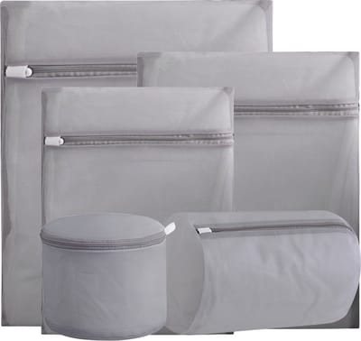 Waszakken - 5-pack waszakken met rits - Mesh waszakken voor wasmachines - Fijne mesh en grote mesh herbruikbare waszakken - voor delicate shirts, sokken, ondergoed, bh's, lingerie, babykleding - 70g fijnmazig - grijs