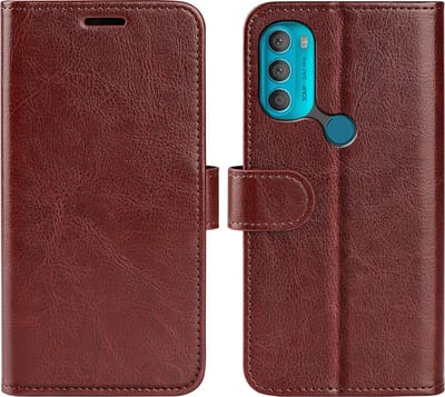 MobyDefend Hoesje - Geschikt voor Motorola Moto G71 - Wallet Book Case (Sluiting Achterkant) - Bruin
