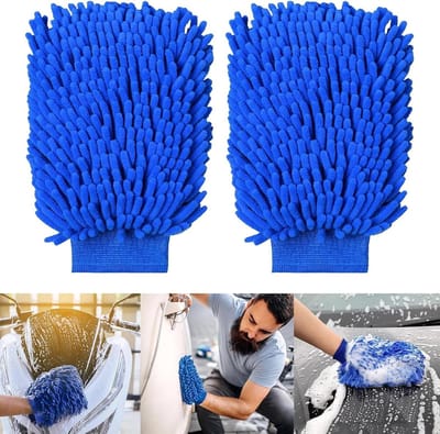 Auto Washandschoenen - Microvezel Doeken - Voertuig Reinigen - Specifiek Ontworpen - 2 Stuks - Grijs