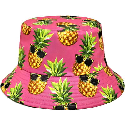 Grappige Ananas Patroon Bucket Hat voor Dames Heren Zomer Buiten Zonbescherming Vissershoeden Mode Fruit Versierd Hip Hop (as the picture,56-58cm) yellow