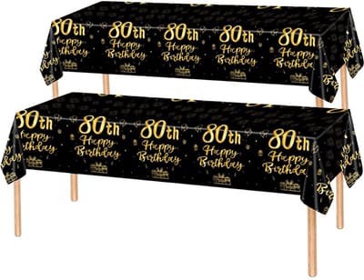 2x Tafelkleed Laken 80 Jaar Verjaardag Versiering Tafeldecoratie Feest Goud/Zwart Tafellaken Plastic Tafelzeil 274*137cm