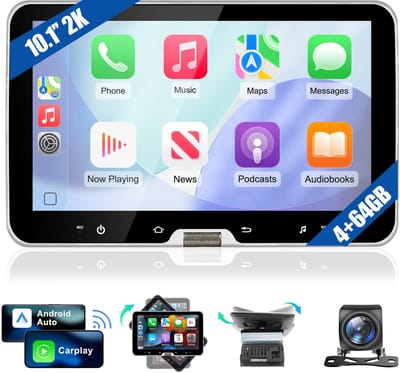 JUNSUN 1DIN autoradio 360° draaibaar scherm - Android 15 - Draadloos Carplay & Andriod Auto - Bluetooth - GPS-navigatiesystem, Achteruitrijcamera TYPE C-USB, 4GB+64GB, 10 inch HD IPS touchscreen, WIFI - RDS - FM - DSP, Octa-core processor
