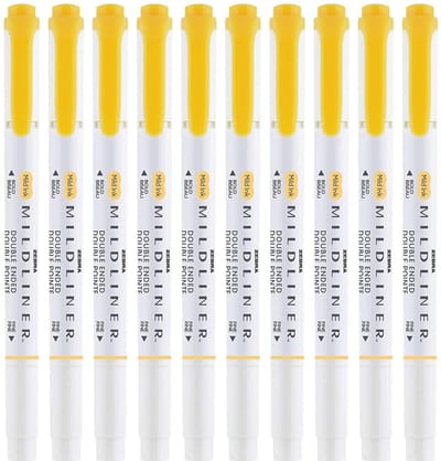 Zebra Mildliner Double-Sided Highlighter - Fine / Bold – Mild Gold Set van 10 + een Luxe Zipperbag - WKT7-MGO