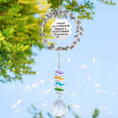 JGS Premium - Bedankjes voor vrouwen - Zonvanger cadeau met gegraveerd bedankbericht - Hangende zonnevanger ornamenten - Regenboogmaker - 40 mm glazen bal prisma - Dankbaarheid geschenken voor vrienden
